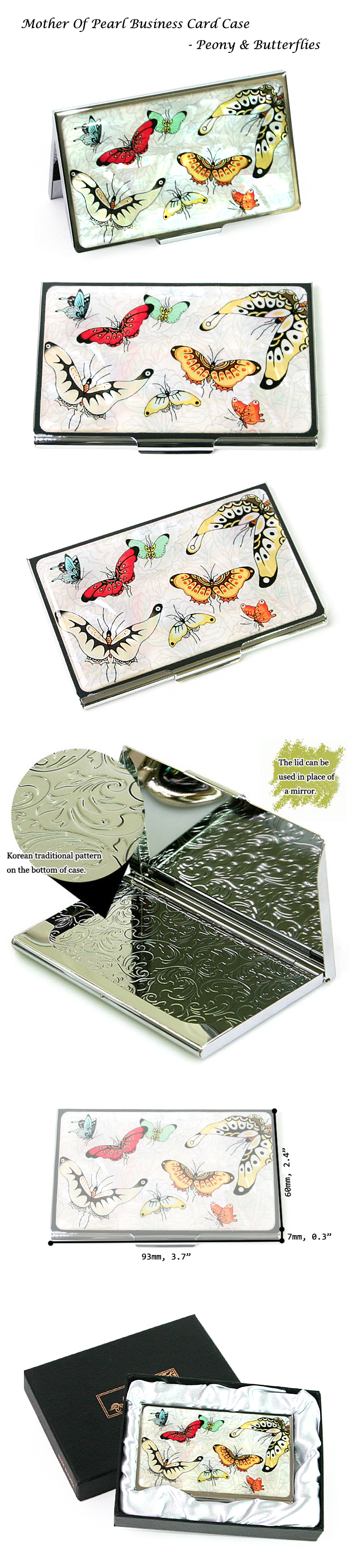 Mother-Of-Pearl Business Case with Peony & Butterflies. Mother-Of-Pearl Business Case with Peony & Butterflies.